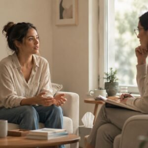Sessão de psicoterapia para apoio no trauma na infância na vida adulta.