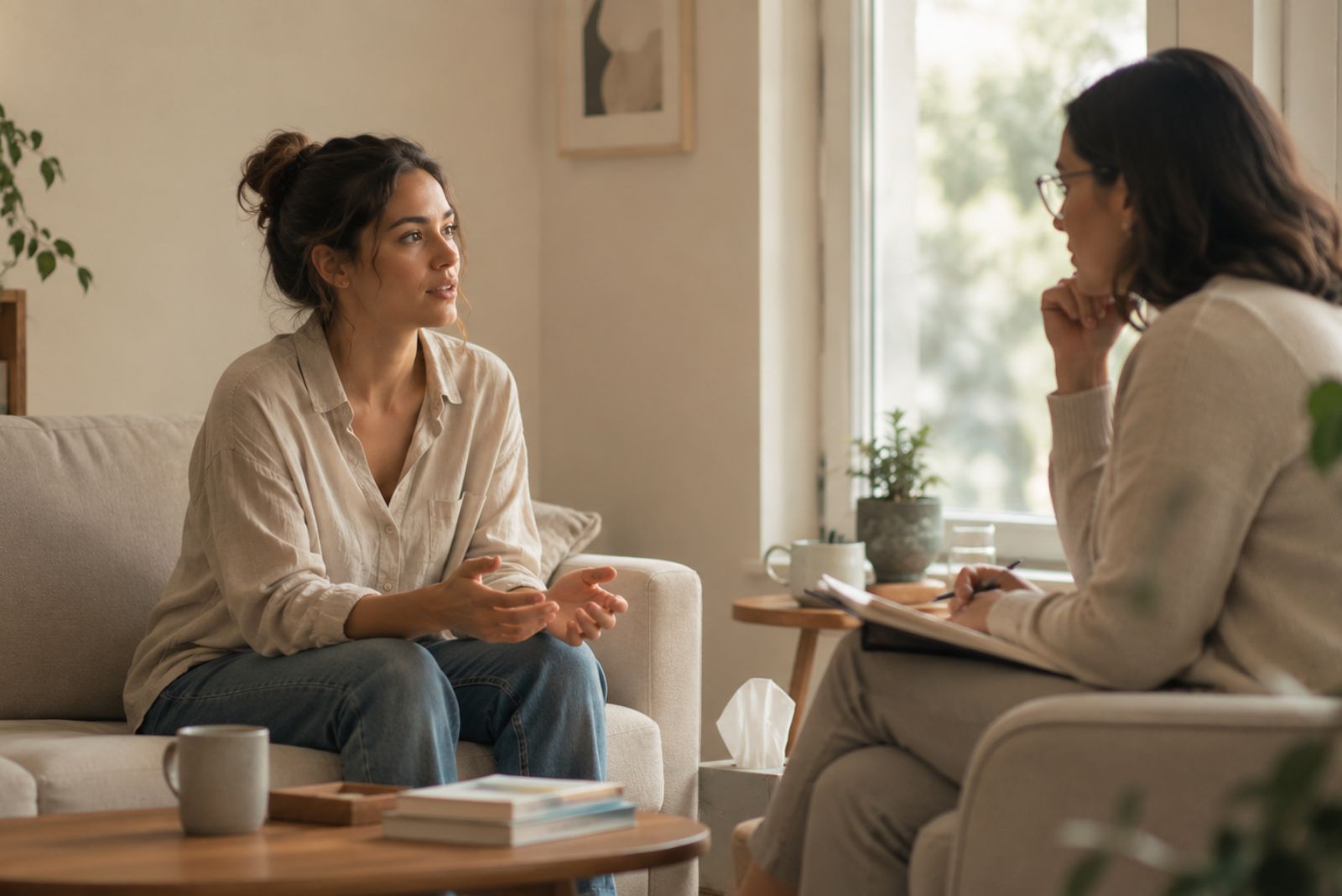 Sessão de psicoterapia para apoio no trauma na infância na vida adulta.