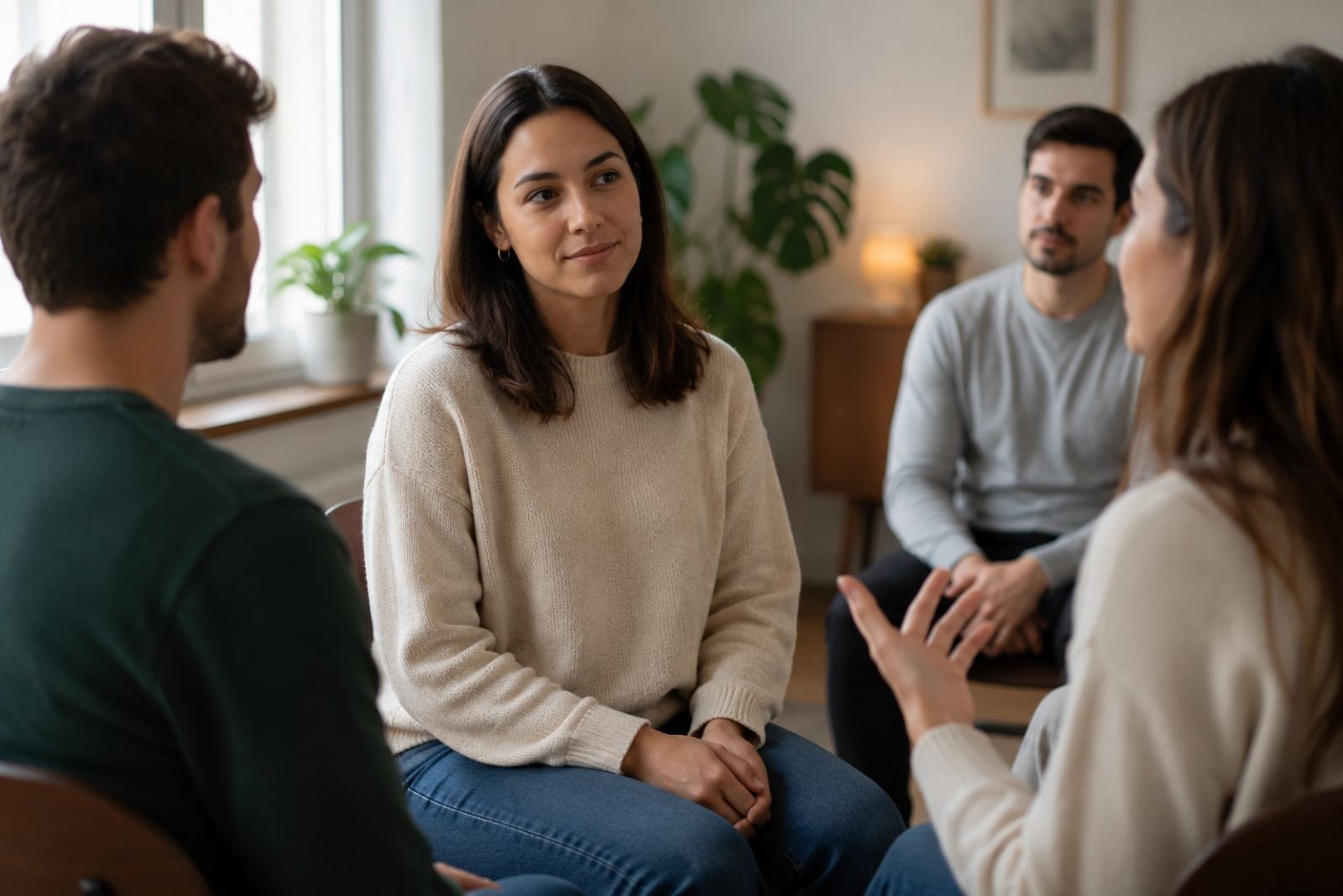 Mulher numa situação social associada à ansiedade social